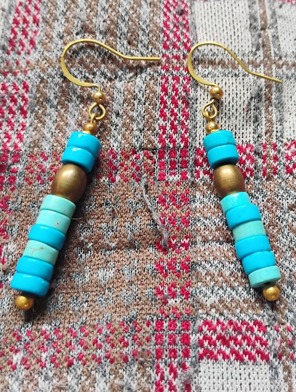 Mixed Turquoise Heishi 'Column' Handmade Earrings